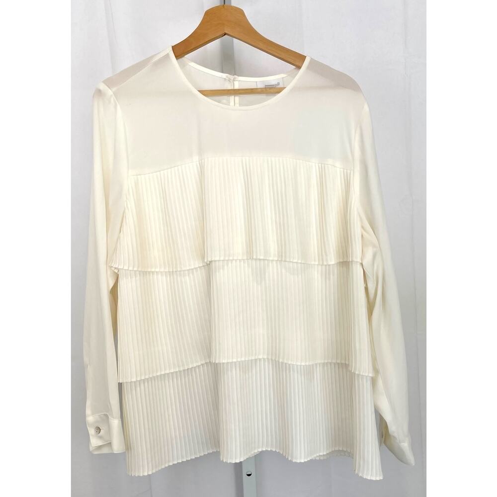 J. JILL Pleated Tiered Blouse Pullover Top Semi Sheer Ivory Cream Petite XL PXL